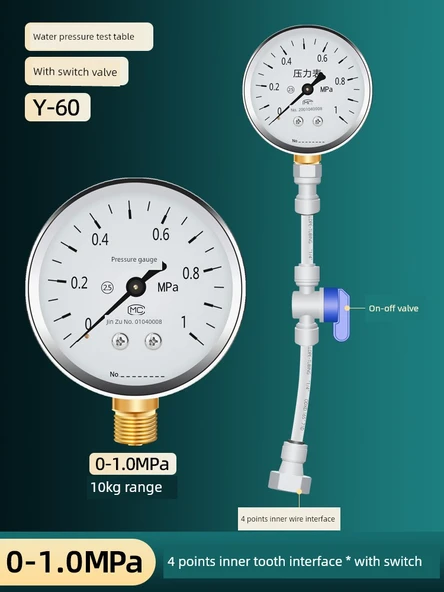Su Basınç Ölçer 0-1.0MPa - 4 İç Diş Arayüzü - Anahtarlı
