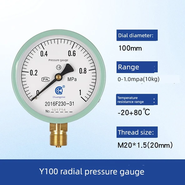 Y100 Hidrolik Yağ Basınç Ölçer - Y100 [0-1.0mpa] 10kg