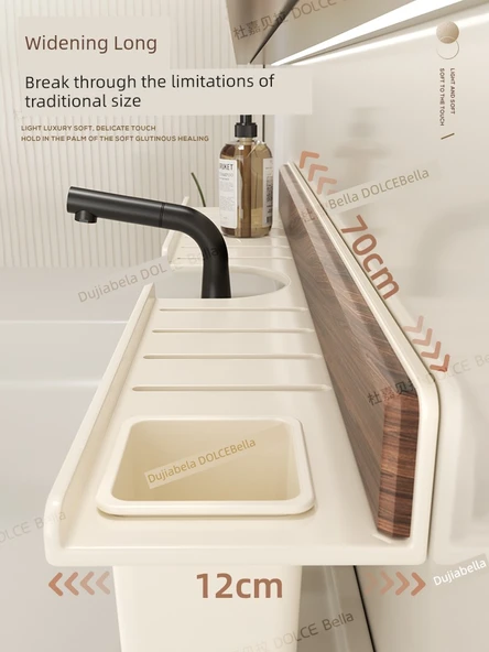 Kayın Banyo Masa Ayna Önü Rafı - Krem Beyaz - 50cm - 6