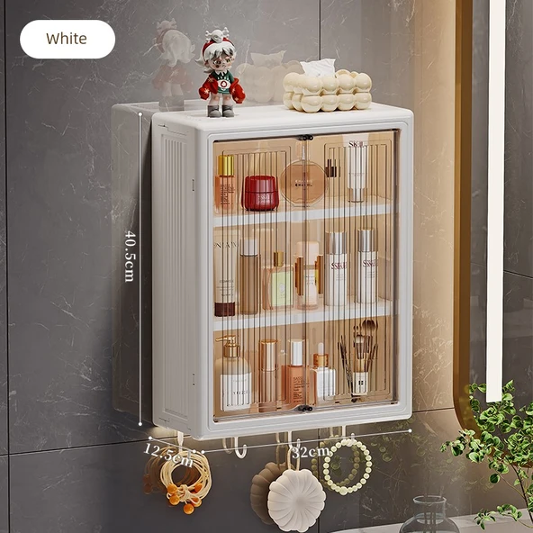 Duvara Monte Banyo Rafı - Krem Beyaz - 3 Katlı - Deliksiz - Su Geçirmez