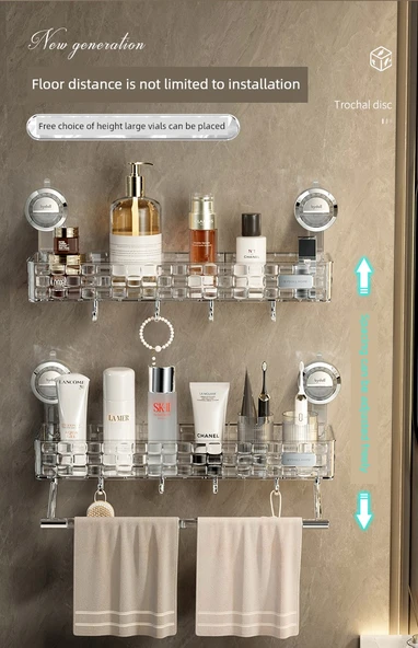 Vantuzlu Banyo Rafı - Şeffaf Gri Çubuksuz 2'li Paket - 10