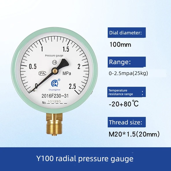 Y100 Hidrolik Yağ Basınç Ölçer - Y100 [0-2.5mpa] 25kg