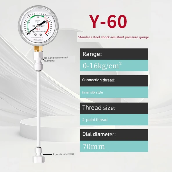 Darbeye Dayanıklı Yağlı Su Basınç Ölçer 0-16kg 4 Nokta İç Dişli Direkt Bağlantı