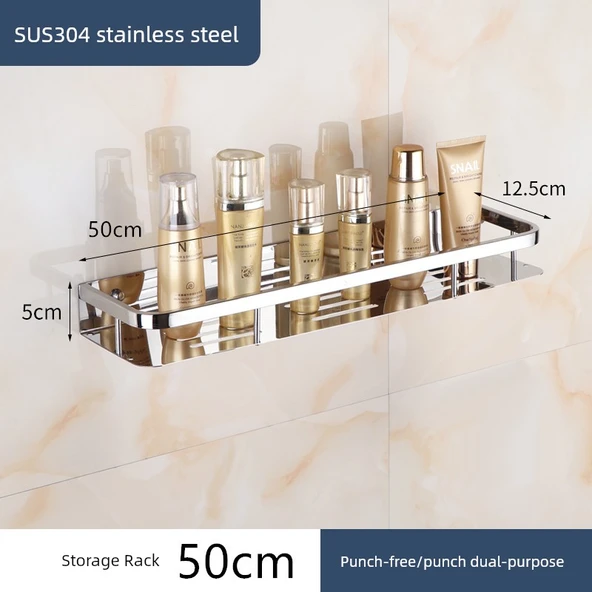 304 Paslanmaz Çelik Banyo Rafı - Tek Katlı - 50cm (Model 1)