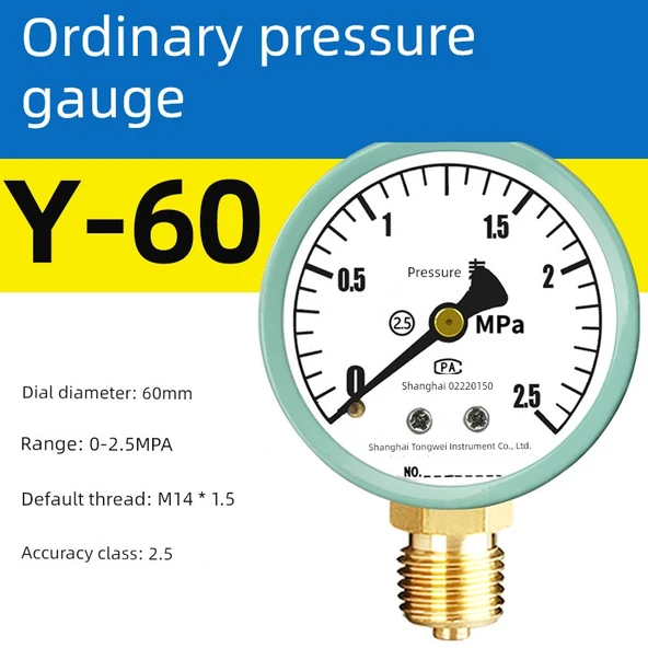 Y60 Basınç Ölçer - 0-2.5Mpa - M14 1.5 Diş - Standart
