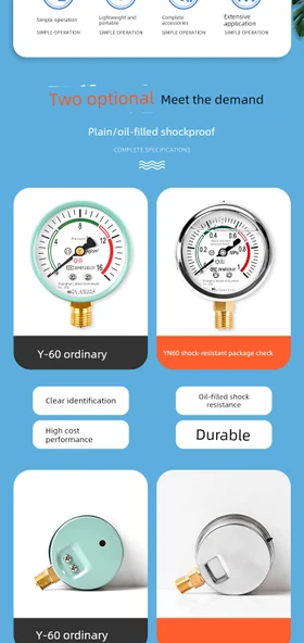 Darbeye Dayanıklı Yağlı Su Basınç Ölçer 0-16kg 4 Nokta Dış Dişli Direkt Bağlantı - 9