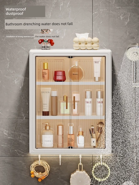 Duvara Monte Banyo Rafı - Krem Beyaz - 3 Katlı - Deliksiz - Su Geçirmez - 4