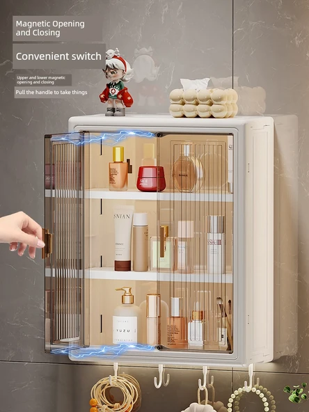 Duvara Monte Banyo Rafı - Krem Beyaz - 3 Katlı - Deliksiz - Su Geçirmez - 3