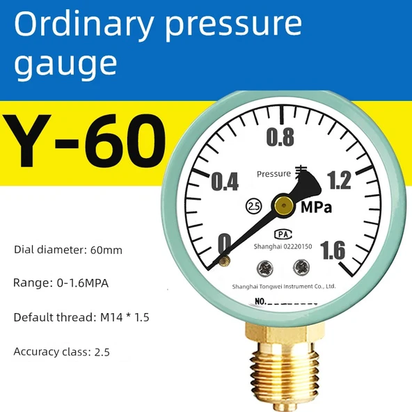 Y60 Basınç Ölçer - 0-1.6Mpa - M14 1.5 Diş - Standart