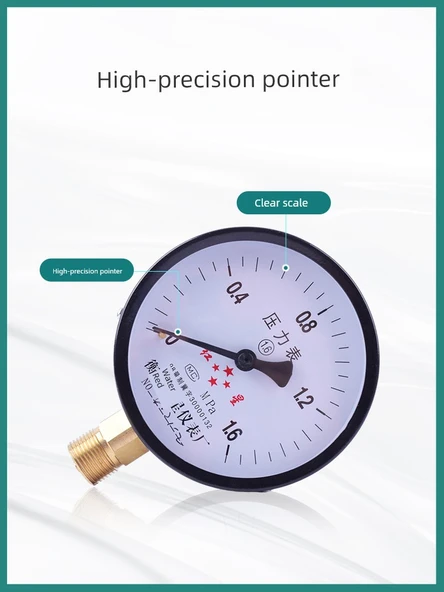 Y100 Basınç Ölçer - Bakır Küresel Vana +4 Nokta Dik Açılı Çift Dış Dişli Tampon Tüpü +4 Nokta Taban - Resim 3