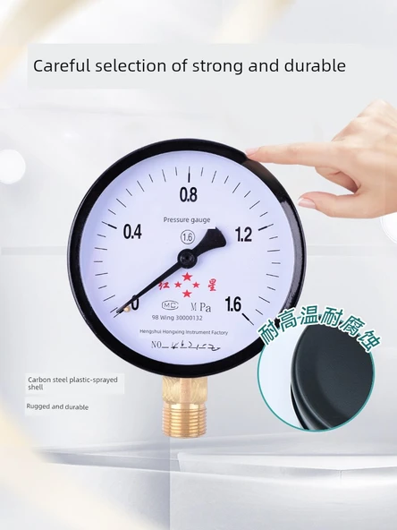 Y100 Basınç Ölçer - Bakır Küresel Vana +4 Nokta Dik Açılı Çift Dış Dişli Tampon Tüpü +4 Nokta Taban - Resim 4