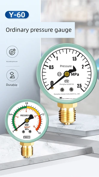 Y60 Basınç Ölçer - 0-1.6Mpa - M14 1.5 Diş - Standart - Darbeye Dayanıklı - 6