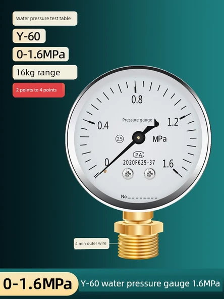 Su Basınç Test Ölçer 0-1.6MPa - 2 ila 4 Musluklu