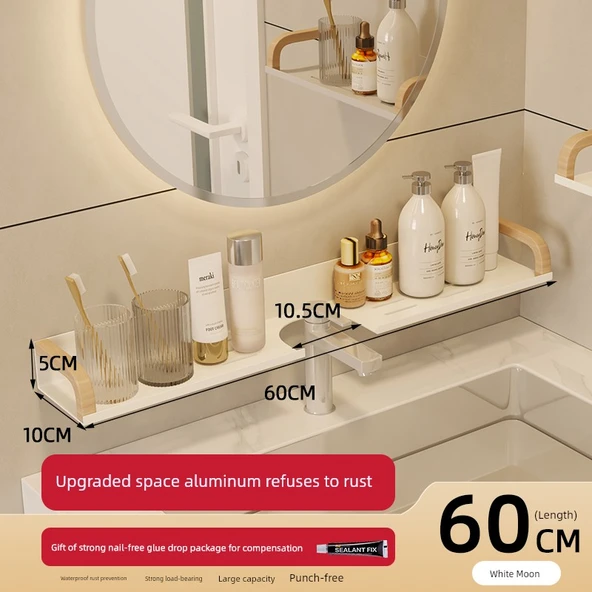 Deliksiz Banyo Rafı - Beyaz Ay 60cm - Alüminyum