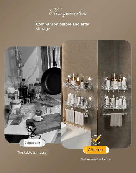 Vantuzlu Banyo Rafı - Şeffaf Gri Çubuksuz 2'li Paket - 9