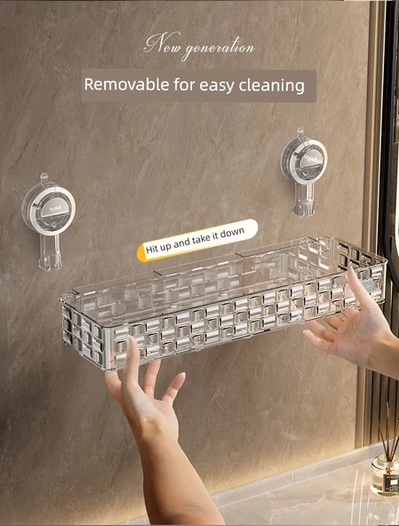 Vantuzlu Banyo Rafı - Şeffaf Gri Çubuksuz 2'li Paket - 11