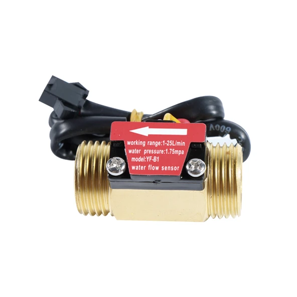 Bakır Gövdeli Su Isıtıcı Türbinli Akış Ölçer Hall Sensörü DN15 - YF-B1, 44mm Uzunluk