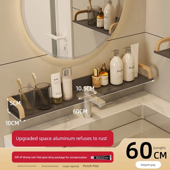 Deliksiz Banyo Rafı - Zarif Gri 60cm - Alüminyum
