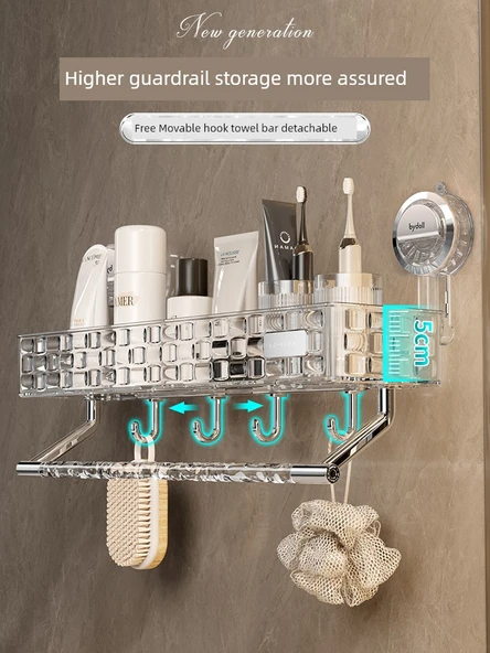 Vantuzlu Banyo Rafı - Şeffaf Çubuksuz + Çubuklu 2'li Paket - 5
