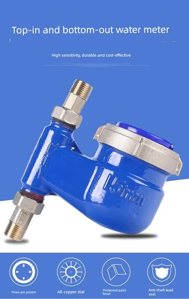 Dikey Su Sayacı DN20 6 Nokta Üst Bakır Kapak Bakır Rakor Takviyeli Plaka - Resim 7