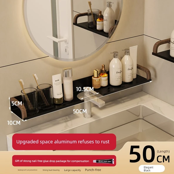 Deliksiz Banyo Rafı - Gece Siyahı 50cm - Alüminyum