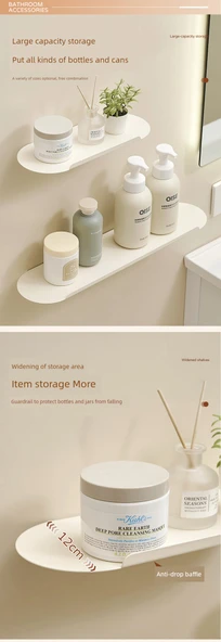 Minimalist Banyo Rafı - Deliksiz Duvar Rafı - Füme Gri 50x12cm - 10