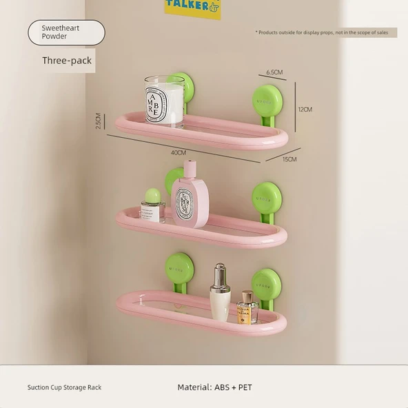 Duvara Monte Oval Banyo Rafı - Pembe - Üç Katmanlı