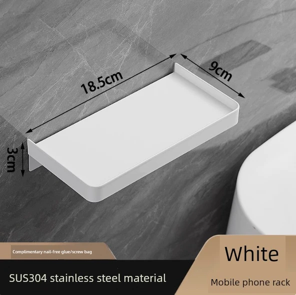 Şık Beyaz Banyo Rafı - Delikli/Deliksiz - Tuvalet Telefon Standı