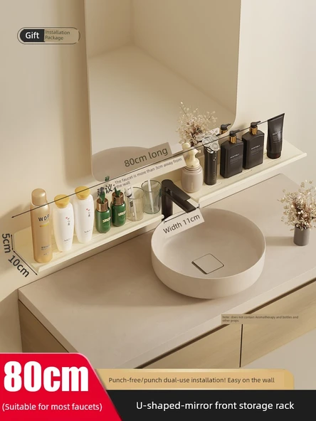 Lavabo Bataryası Rafı - Duvar Tipi - Alüminyum - Deliksiz - Süt Beyazı 80cm