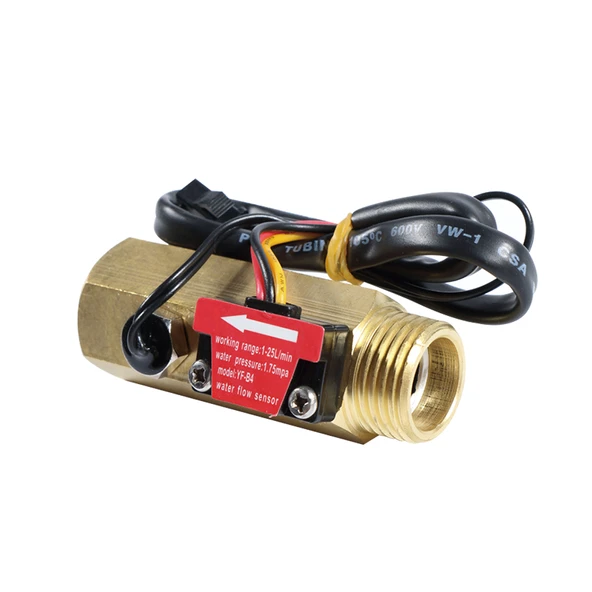 Bakır Gövdeli Su Isıtıcı Türbinli Akış Ölçer Hall Sensörü DN15 - YF-B4, 66mm Uzunluk
