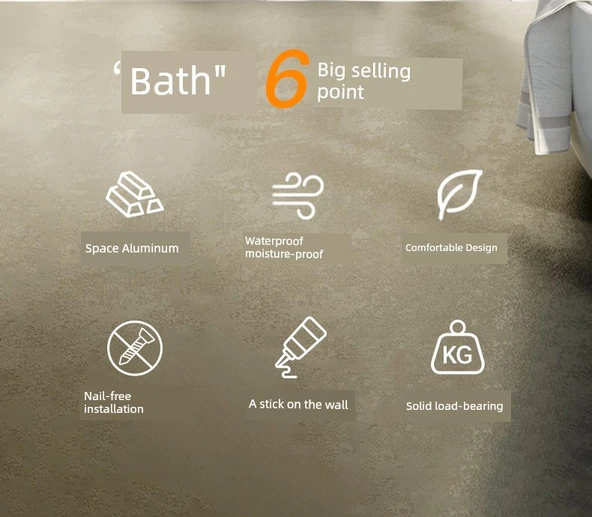 Deliksiz Tuvalet Lavabo Banyo Rafı - Vantuzlu Havluluklu 40cm - 10
