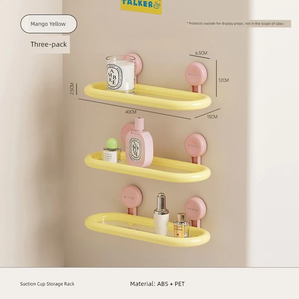Duvara Monte Oval Banyo Rafı - Sarı - Üç Katmanlı