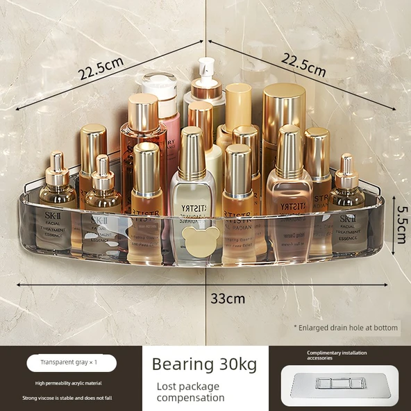 Banyo Duvar Rafı - Kalınlaştırılmış Lüks Gri Üçgen - 1'li Paket