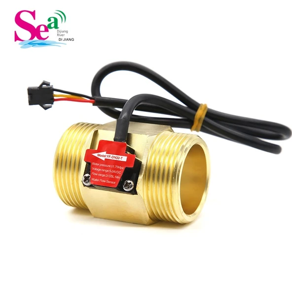Bakır Gövdeli Su Isıtıcı Türbinli Akış Ölçer Hall Sensörü DN15 - YF-DN32-T, 1.25 inç 64mm Uzunluk
