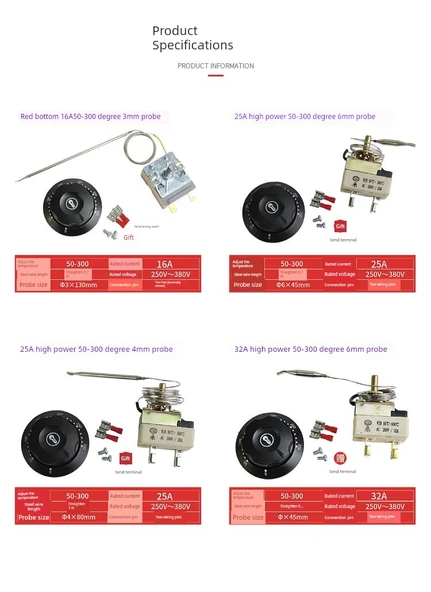 Termal Anahtar Termostat - Mavi Kapak AC16A 50-300 Kırmızı 2 Açılı - 10