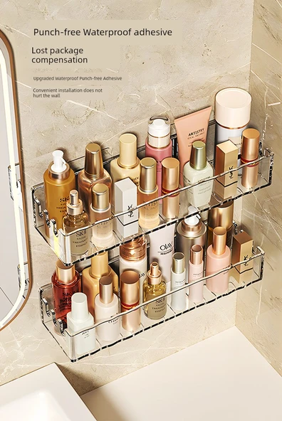 Banyo Duvar Rafı - Lüks Şeffaf Dikdörtgen - 3'lü Paket - 9