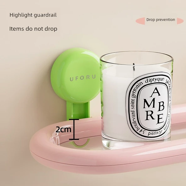 Duvara Monte Oval Banyo Rafı - Pembe - Tek Katmanlı - 5