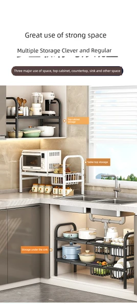 Lavabo Altı Düzenleyici - Siyah - Tek Katlı - 2 Tabak, 2 Sepet - 9
