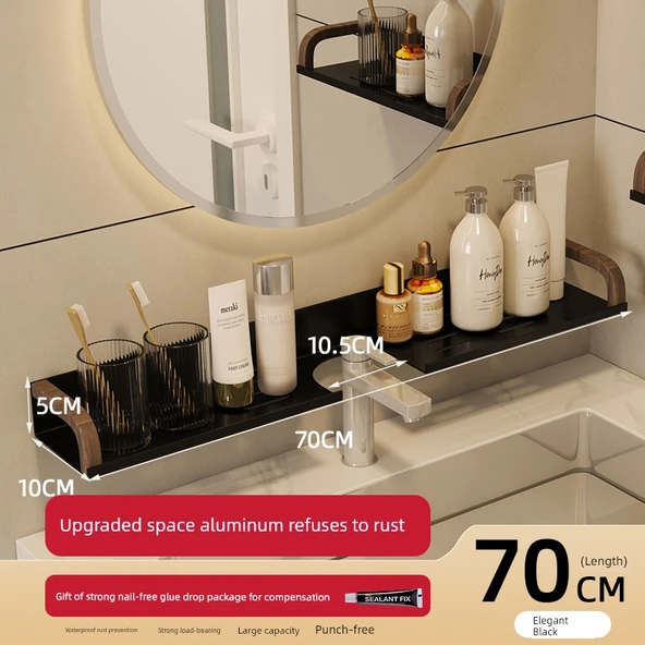 Deliksiz Banyo Rafı - Gece Siyahı 70cm - Alüminyum