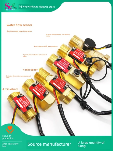 Bakır Gövdeli Su Isıtıcı Türbinli Akış Ölçer Hall Sensörü DN15 - YF-B4, 66mm Uzunluk - 2