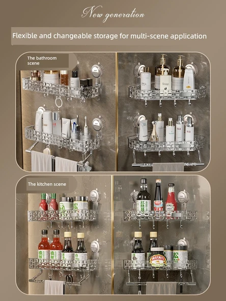 Vantuzlu Banyo Rafı - Şeffaf Çubuksuz + Çubuklu 2'li Paket - 6