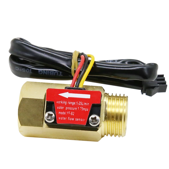 Bakır Gövdeli Su Isıtıcı Türbinli Akış Ölçer Hall Sensörü DN15 - YF-B2, 50mm Uzunluk