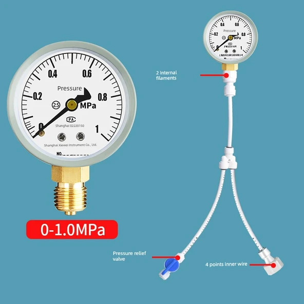 Su Basınç Ölçer - 0-1.0MPA 4 Nokta İç Diş Arayüzü * Basınç Tahliye Valfli