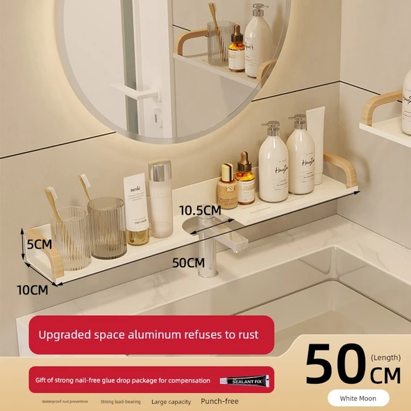 Deliksiz Banyo Rafı - Beyaz Ay 50cm - Alüminyum