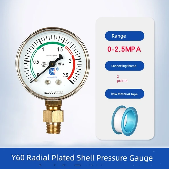 Y60 Radyal Galvanizli Manometre 0-2.5mpa /2 Nokta