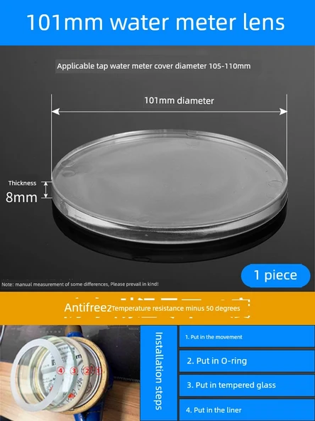 Donmaya Karşı Su Sayacı Camı - -50 Derece, 100mm x 8mm, Tek