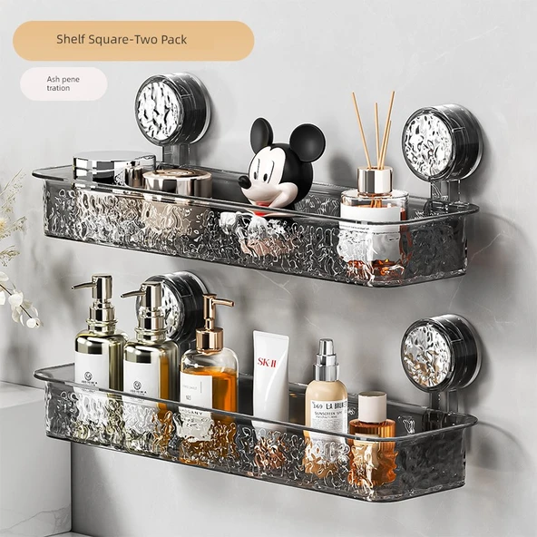 Vantuzlu Banyo Rafı - Gri Kare (2'li Paket)