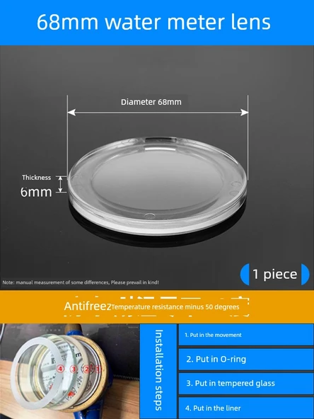 Donmaya Karşı Su Sayacı Camı - -50 Derece, 76mm x 6mm, Tek Parça
