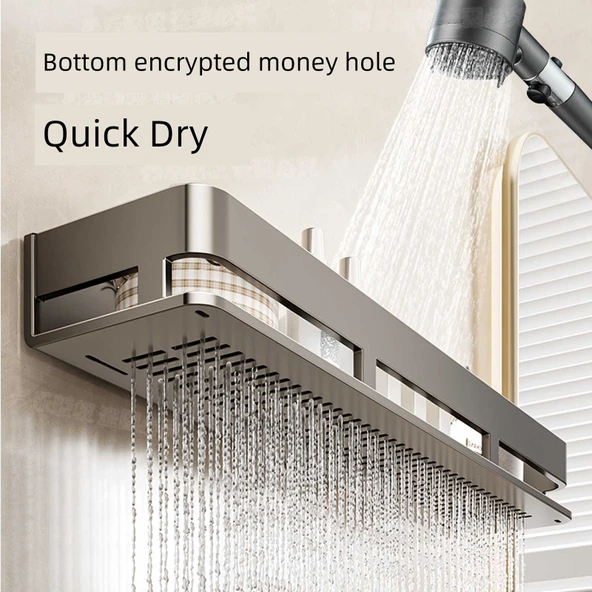 Deliksiz Duvara Monte Banyo Rafı - Arka Bambu Desenli Raf 60 cm Kancalı (Gri) - 6