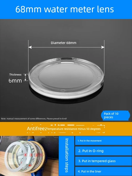 Donmaya Karşı Su Sayacı Camı - -50 Derece, 68mm x 6mm, 10 Adet